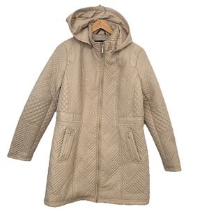 Weatherproof Quilted Lightweight Jacket Coat Woman Medium Neutral Hood Pockets